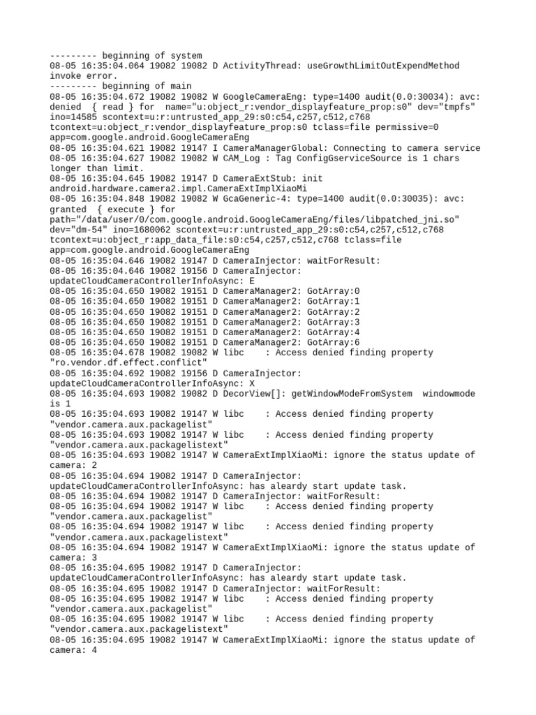 Camera Service Connection Logs | PDF | Operating System Families ...