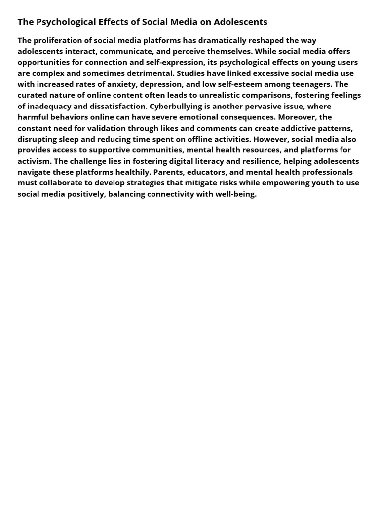 Psychological Effects of Social Media on Teens | PDF