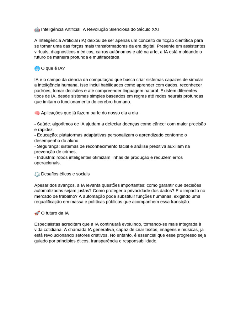 Impactos e Desafios da Inteligência Artificial | PDF