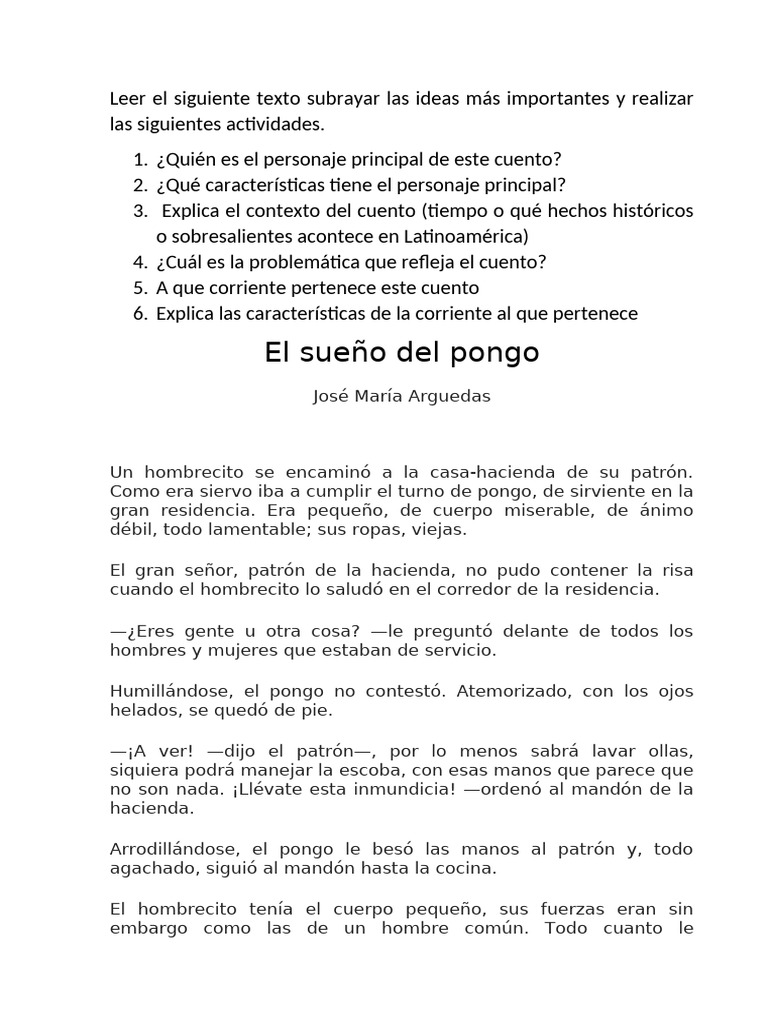 El Sueño Del Pongo Jose M. Arguedas | PDF