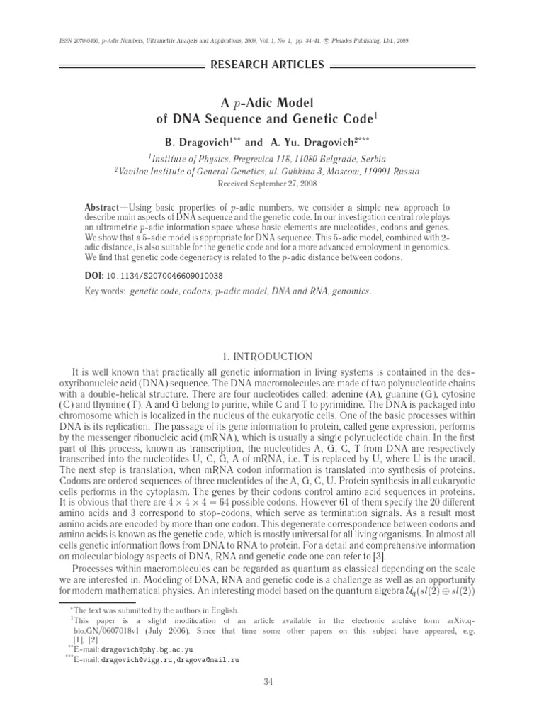 p-Adic Model for DNA and Genetic Code | PDF | Messenger Rna ...