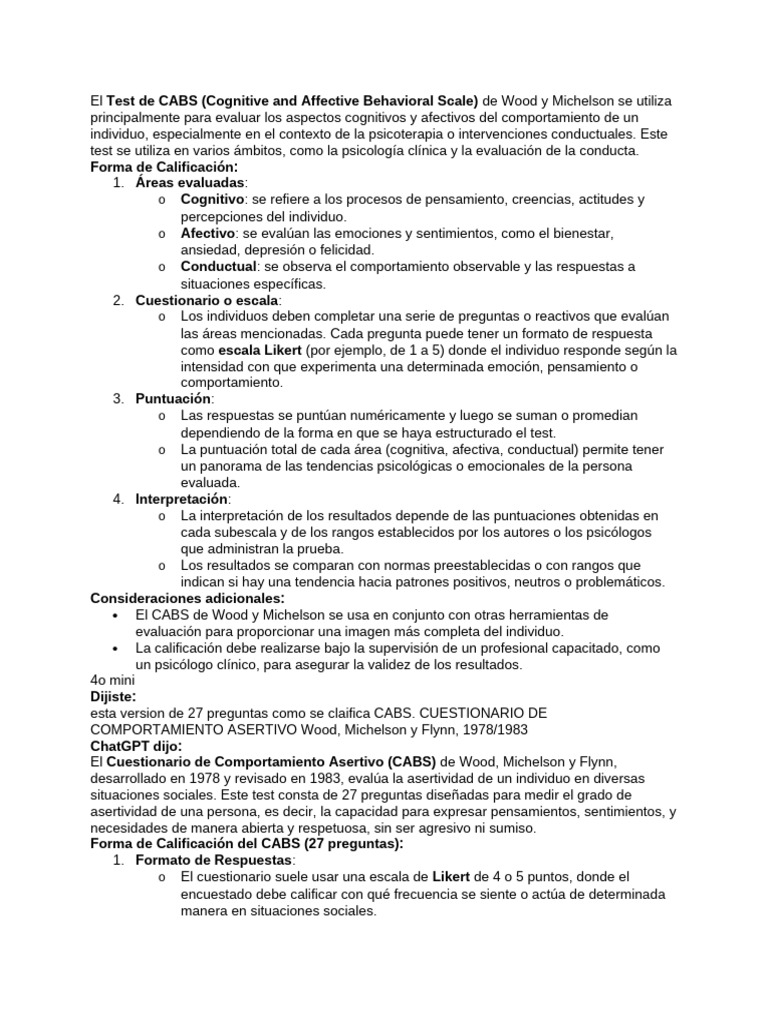 Calificación del CABS en Psicología | PDF | Comportamiento | Las emociones