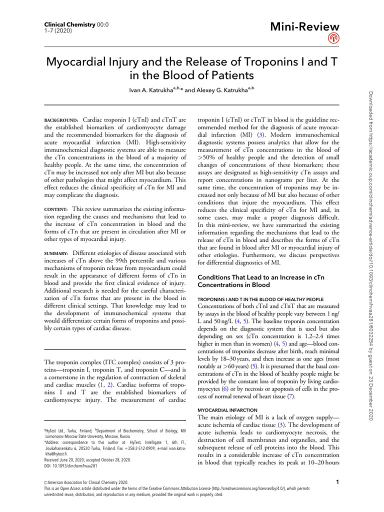 2020 Myocardial Injury and The Release of Troponins I and T in The ...