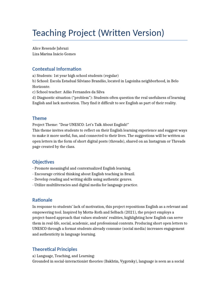 Engaging English Learning Project for Teens | PDF | Procedural ...