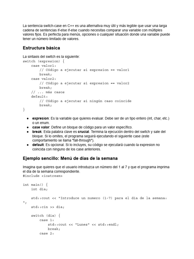 Uso de switch-case en C++ | PDF | C ++ | Software