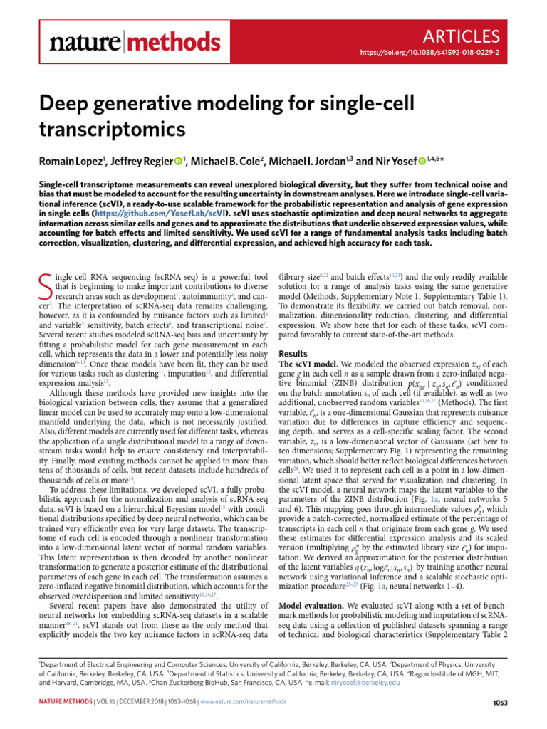 Deep Generative Modeling For Single-Cell Transcriptomics | PDF | Gene ...