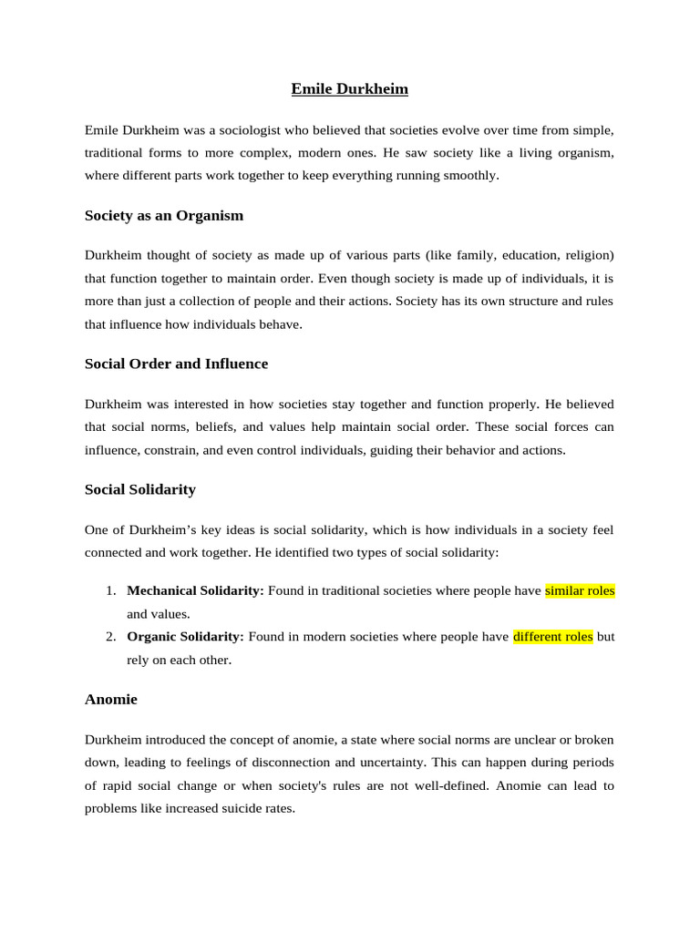 Durkheim's Theories on Social Solidarity | PDF | Émile Durkheim ...