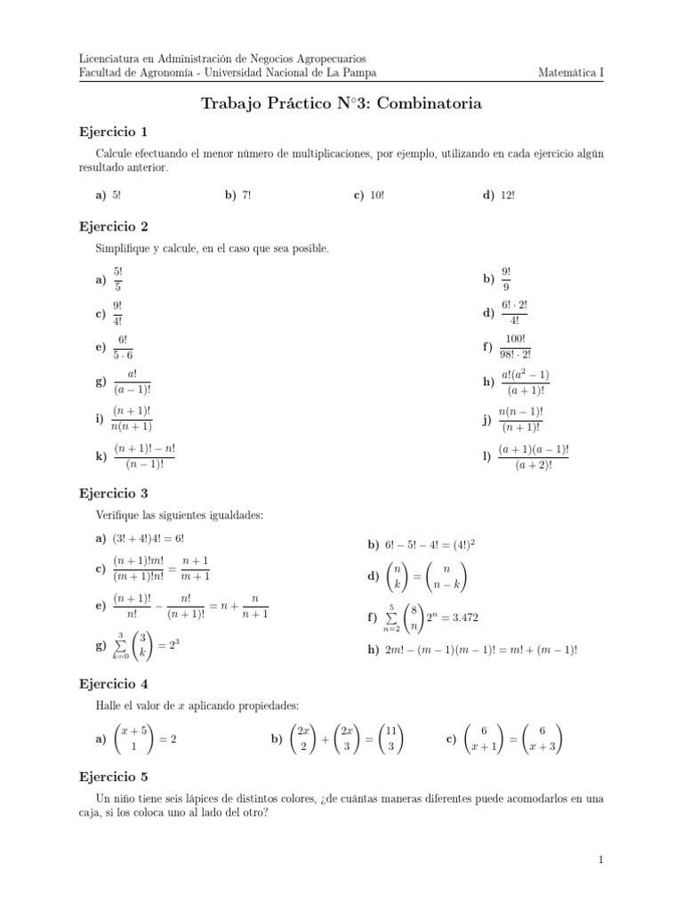 Ejercicios de Combinatoria y Factoriales | PDF