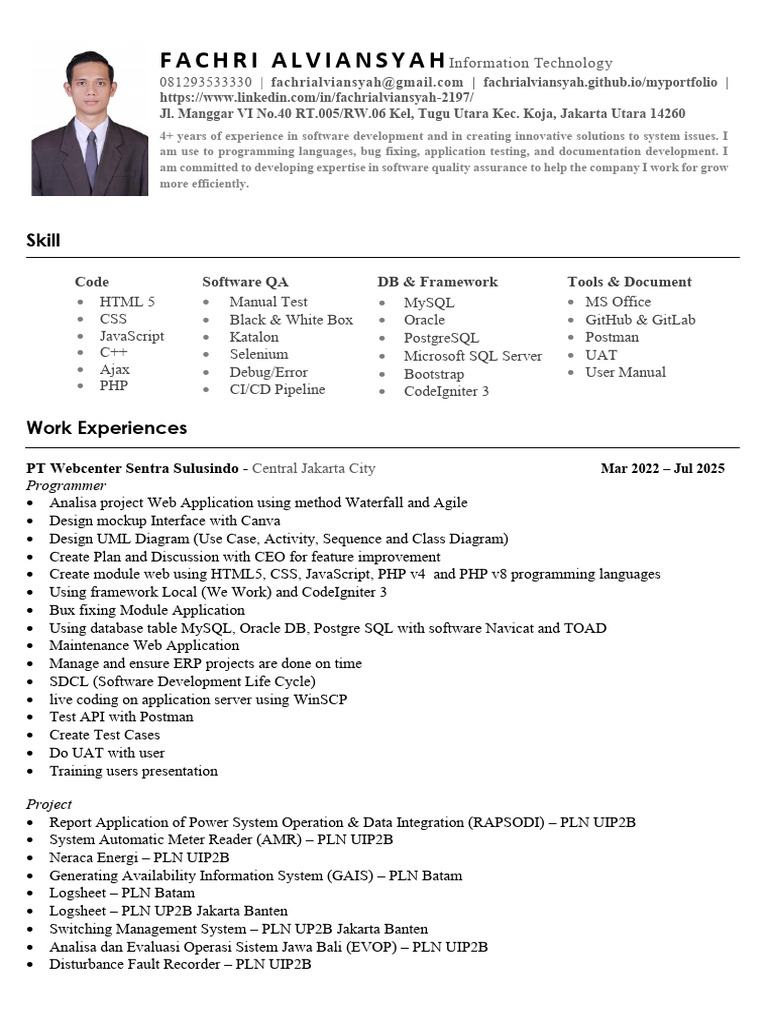 Resume Fachrialvaiansyah New | PDF | My Sql | Software Development