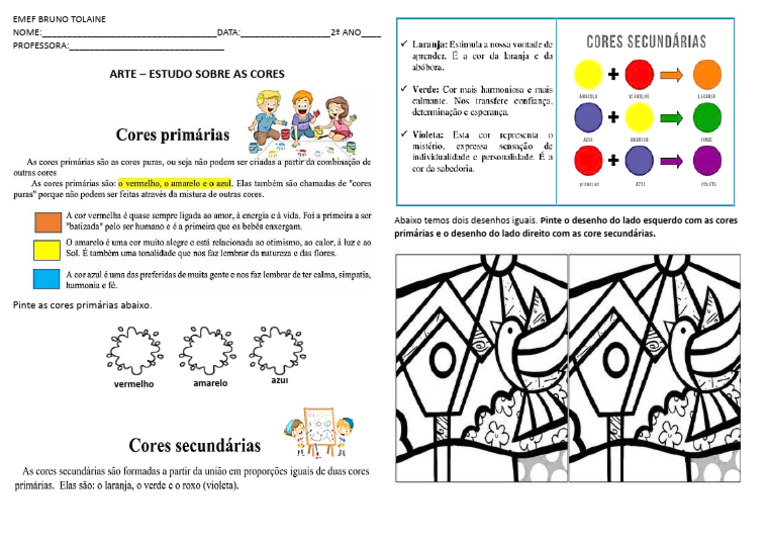 Atividade de Arte: Cores Primárias e Secundárias | PDF