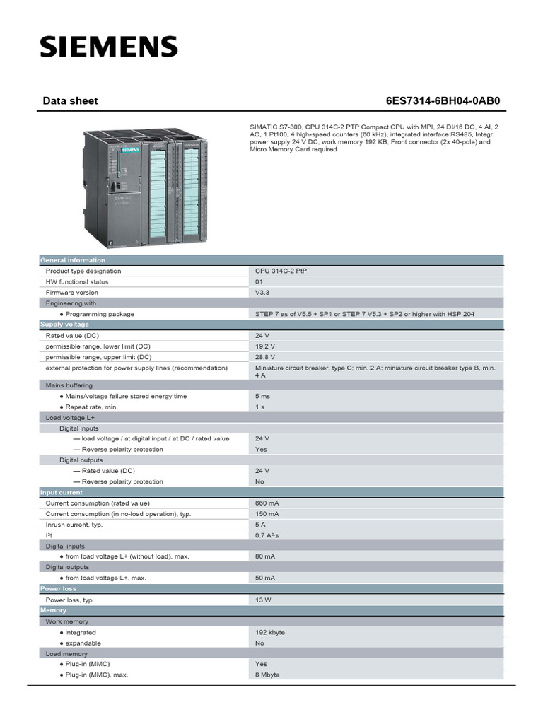 6ES73146BH040AB0 Datasheet en | PDF | Electrical Engineering | Computer ...