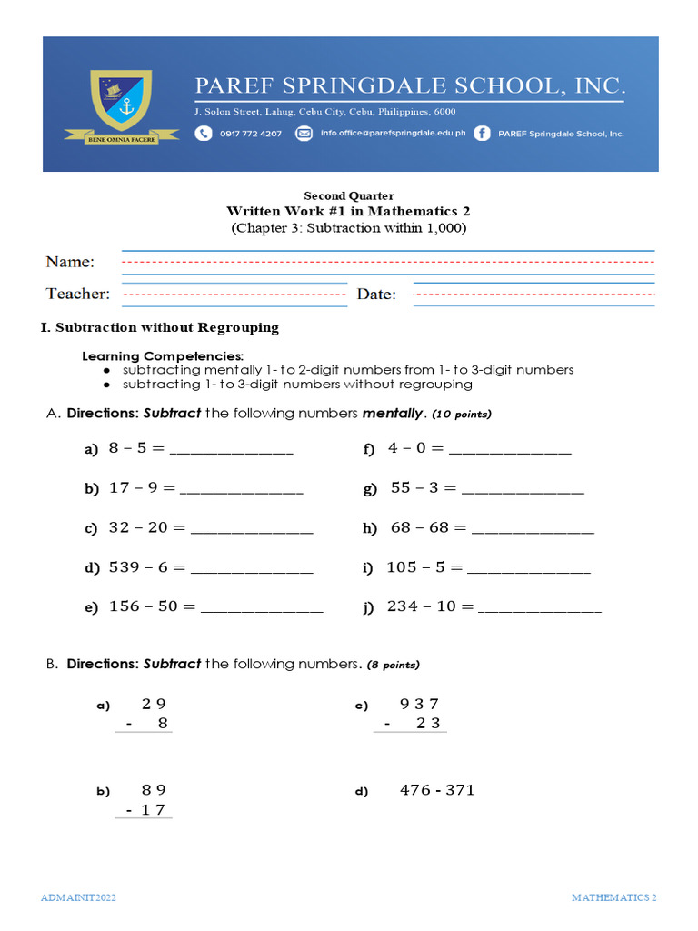Subtraction Techniques in Mathematics 2 | PDF | Arithmetic | Numbers