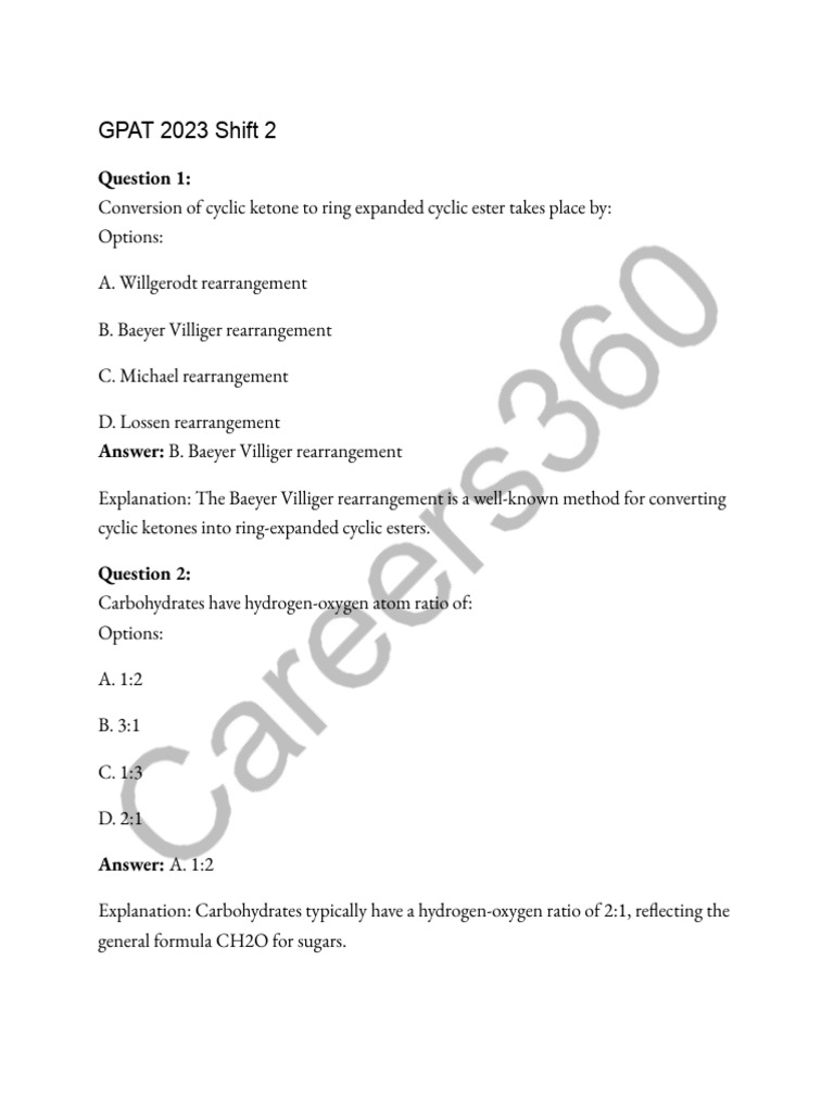 GPAT 2023 Shift 2 Exam Questions and Answers | PDF | Acetylcholine ...