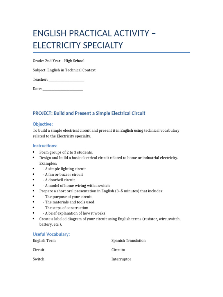 English Project: Simple Circuit Presentation | PDF