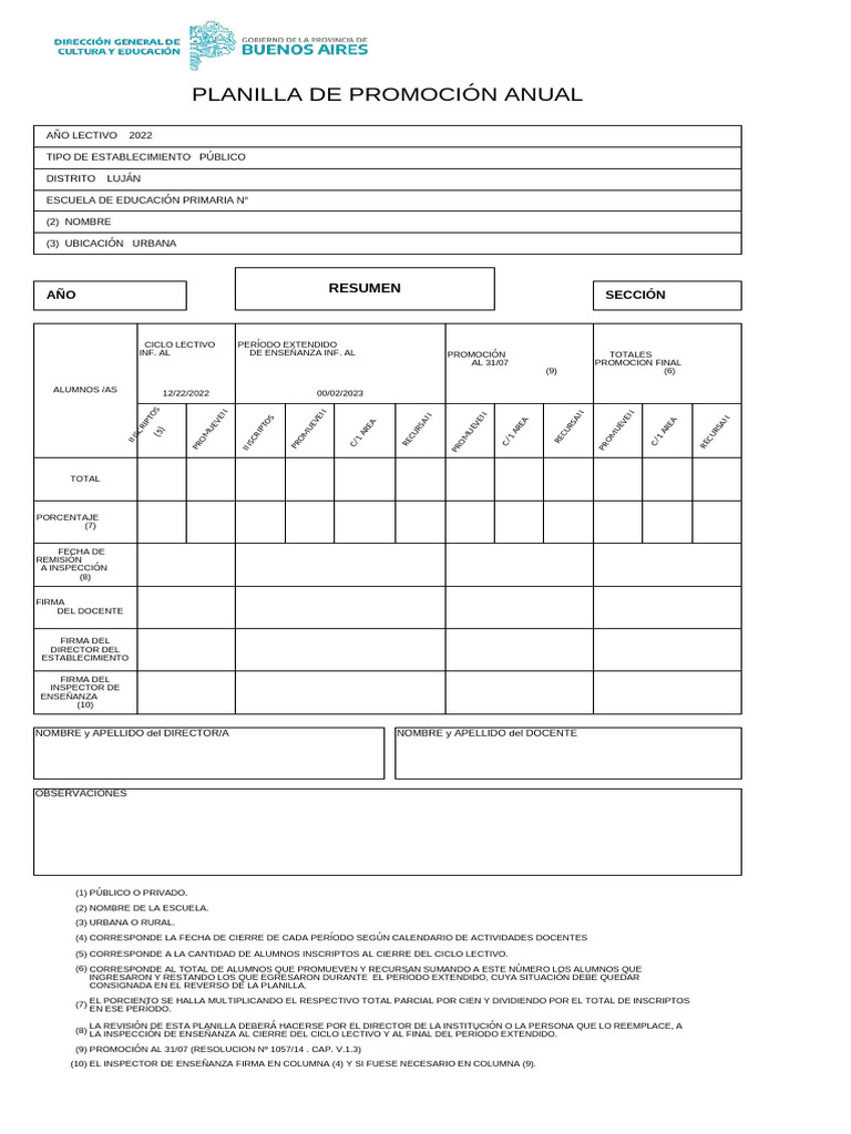 Planilla de Promocion en Blanco | PDF