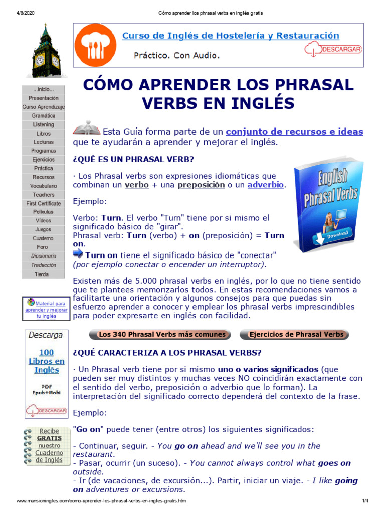 Aprende Phrasal Verbs en Inglés Gratis | PDF | Morfología Lingüística ...