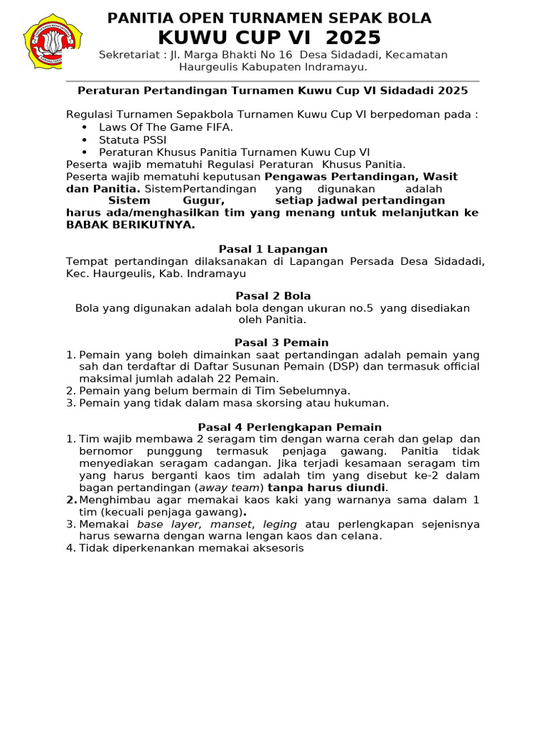 Aturan Kartu dalam Turnamen Kuwu Cup VI | PDF