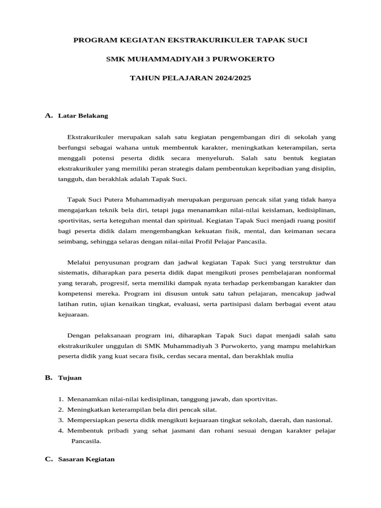 Program Ekstrakurikuler Tapak Suci 2024/2025 | PDF