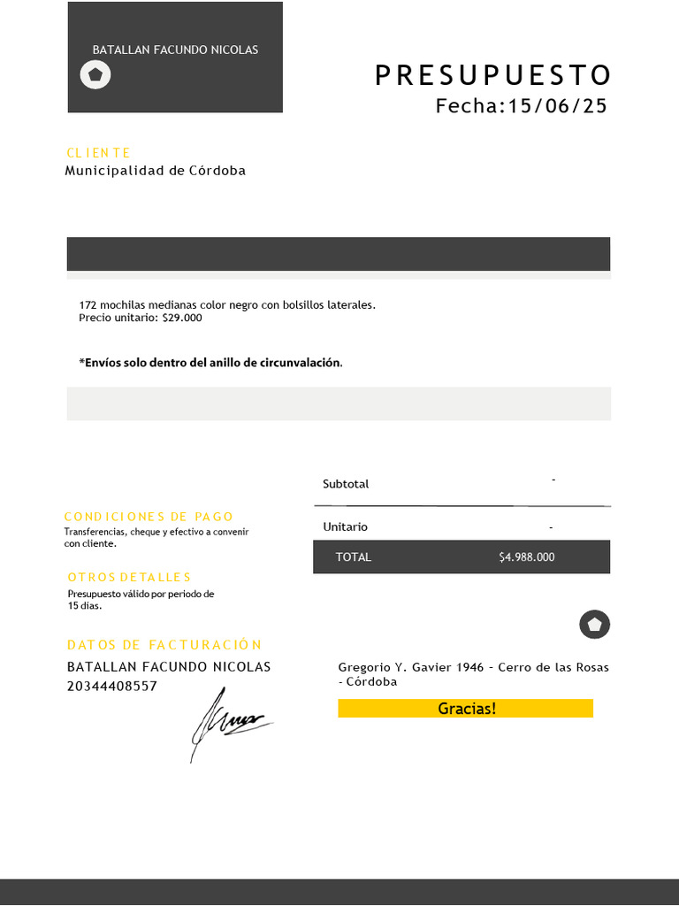 Presuspuesto - BATALLAN FACUNDO NICOLAS | PDF