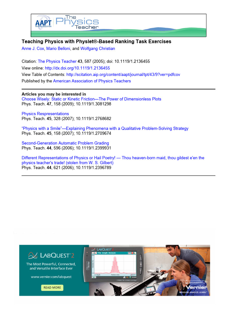 Physlet-Based Ranking Tasks in Physics | PDF | Tension (Physics ...