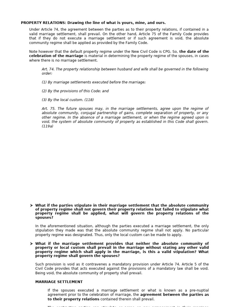 Property Relations Lecture Notes Part 2 | PDF | Marriage | Annulment