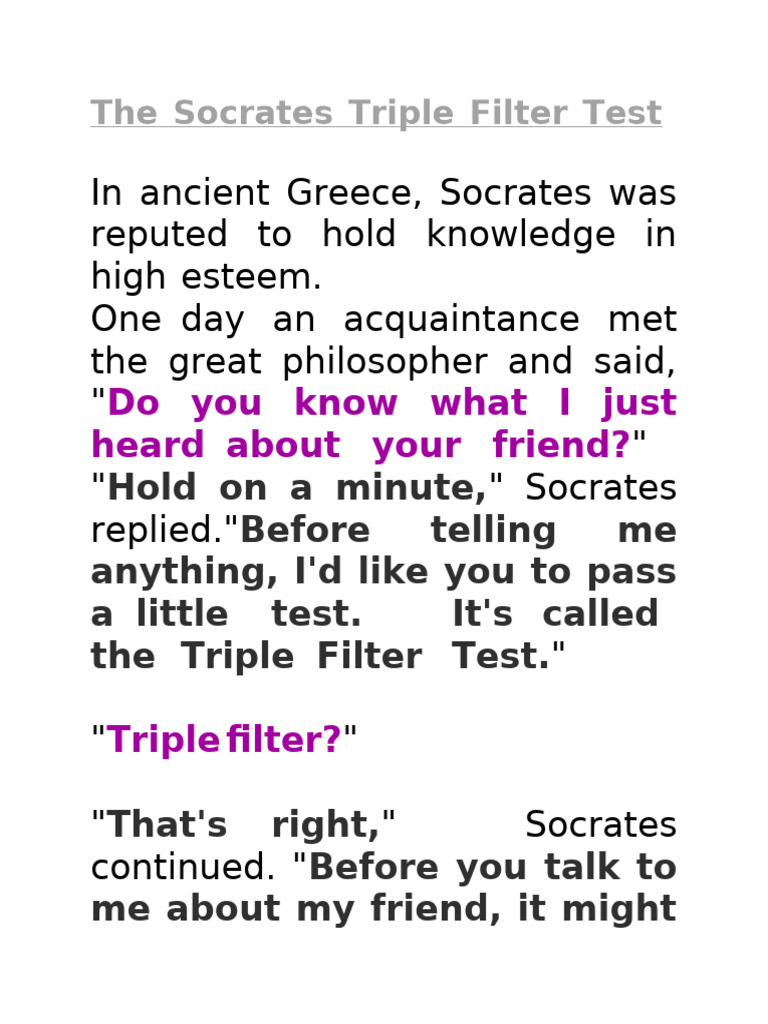 Socrates' Triple Filter Test Explained | PDF | Socrates | Truth