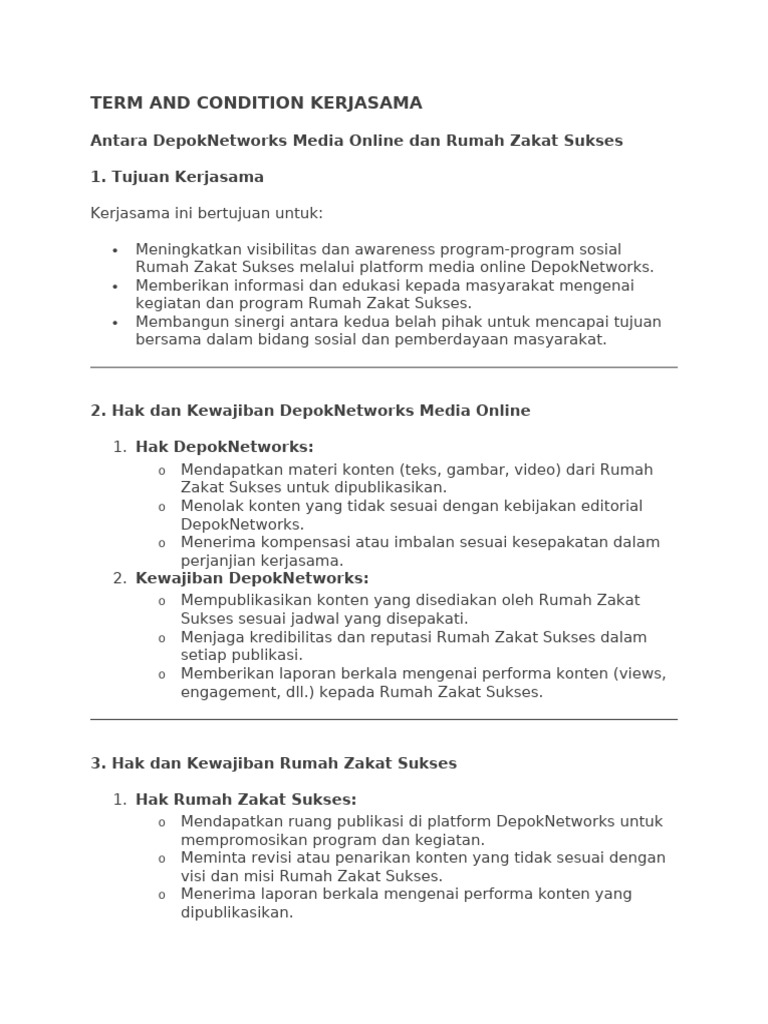 Term and Condition Kerjasama | PDF