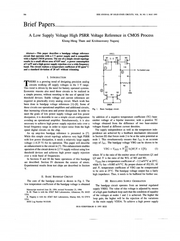 Low Voltage CMOS Bandgap Reference | PDF | Amplifier | Electronic Circuits