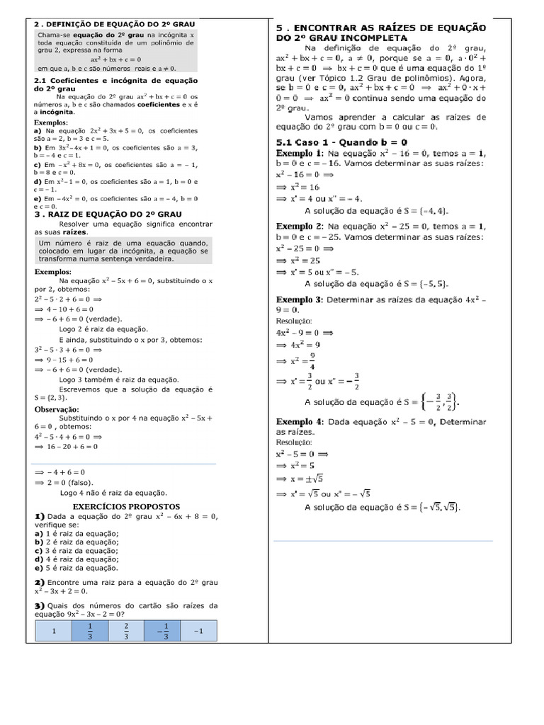 Resumo EQUAÇÃO 2º GRAU | PDF