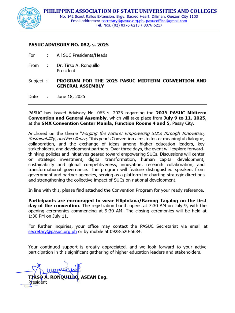 2025 PASUC Midterm Convention Program | PDF | Philippines