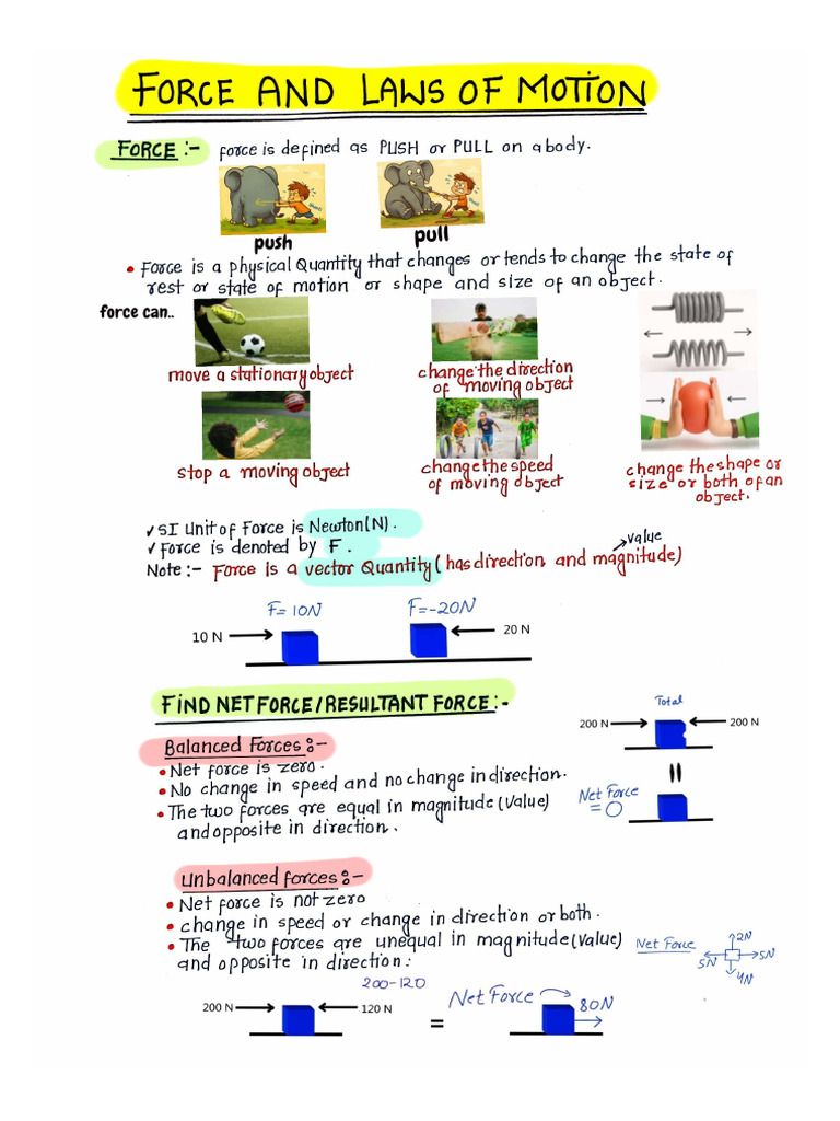 Force and Law of Motion Handwritten Notes-1 | PDF