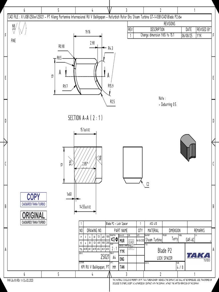 Steam Turbine Blade P2 Lock Spacer Drawing | PDF | Rotating Machines ...