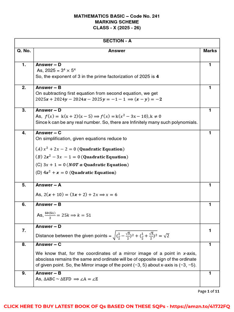 Class 10 Maths Marking Scheme 2025-26 | PDF | Circle | Mathematics