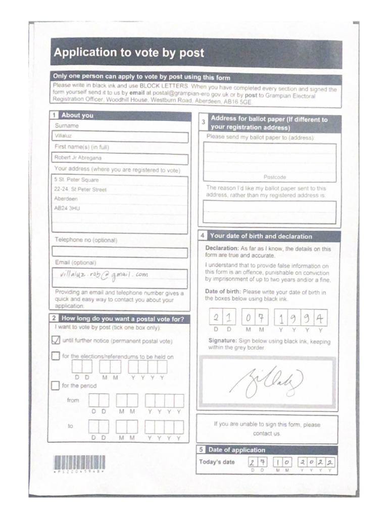 Application To Vote by Post | PDF