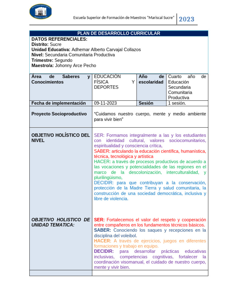Plan Curricular Educación Física 2023 | PDF | Plan de estudios | Vóleibol
