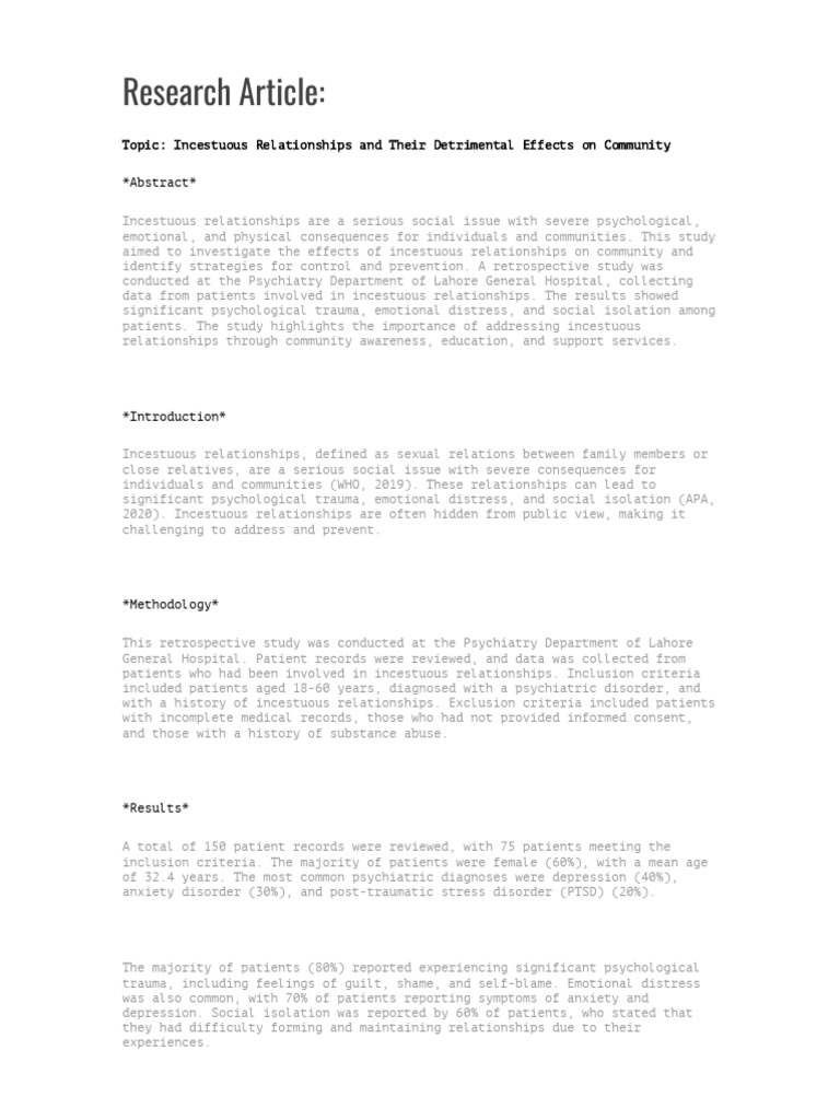 Incestuous Relationships and Their Detrimental Effects On Community ...