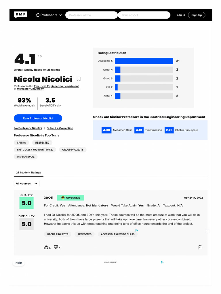 Ratings for Professor Nicolici | PDF