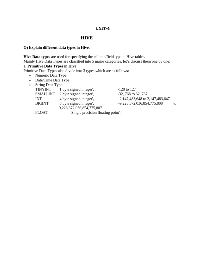 Hive Data Types and Query Language Explained | PDF | Data Type ...