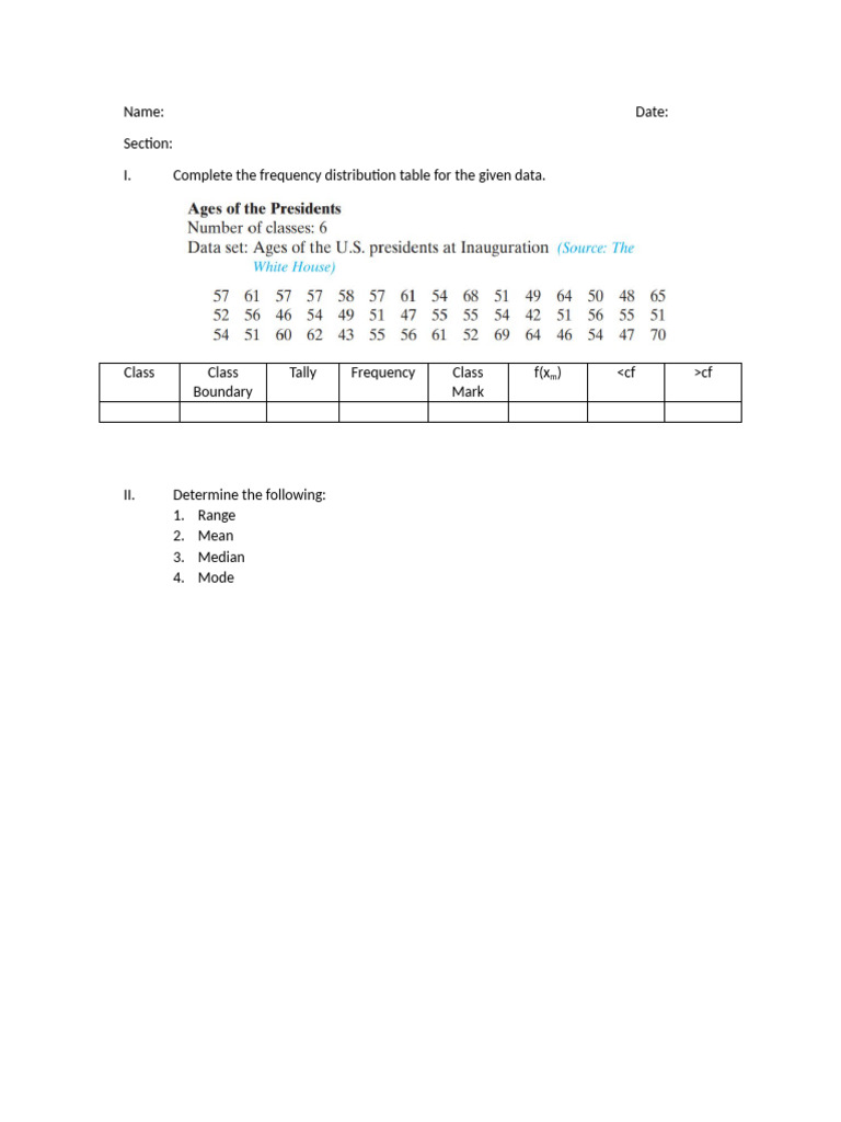 Frequency Distribution Worksheet Guide | PDF