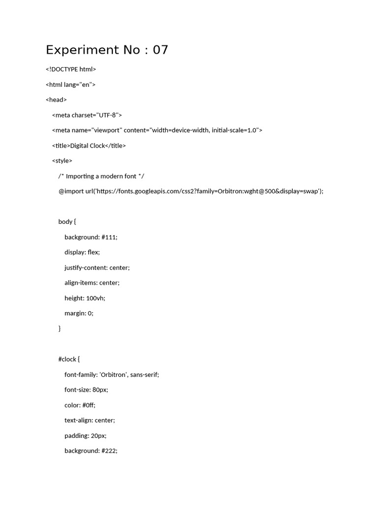 Digital Clock JavaScript Example | PDF