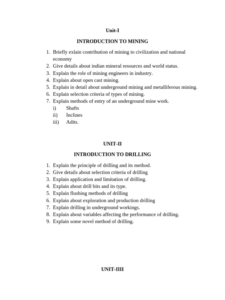Mine Development Important Question | PDF | Mining | Heavy Industry