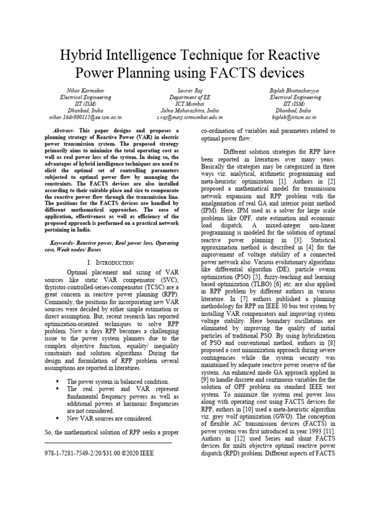 Hybrid Intelligence for Reactive Power Planning | PDF | Mathematical ...