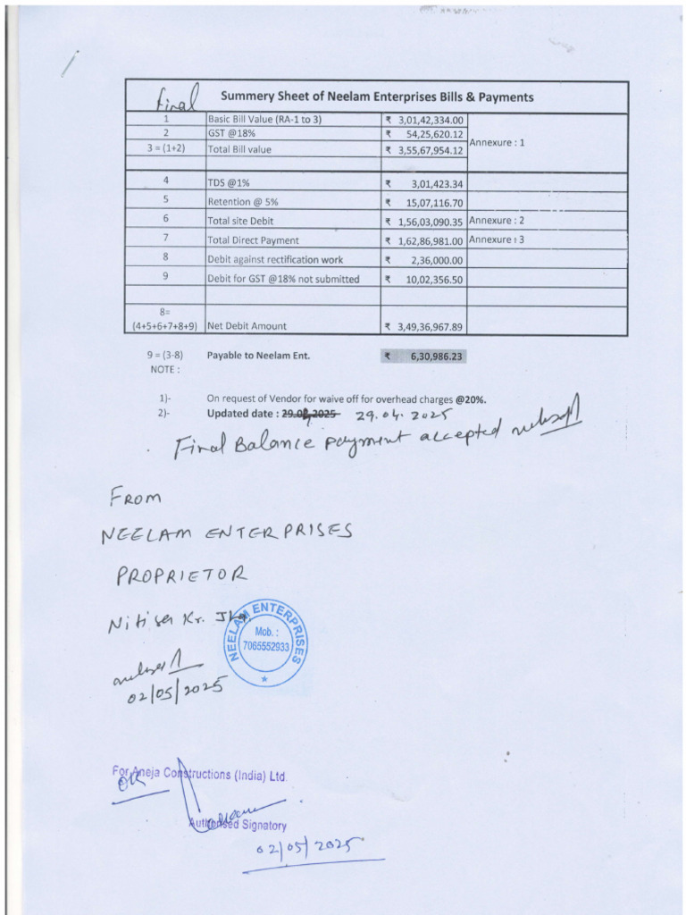 Neelam Enterprises Final Balance Confirmation As On 5.2.25 1 | PDF