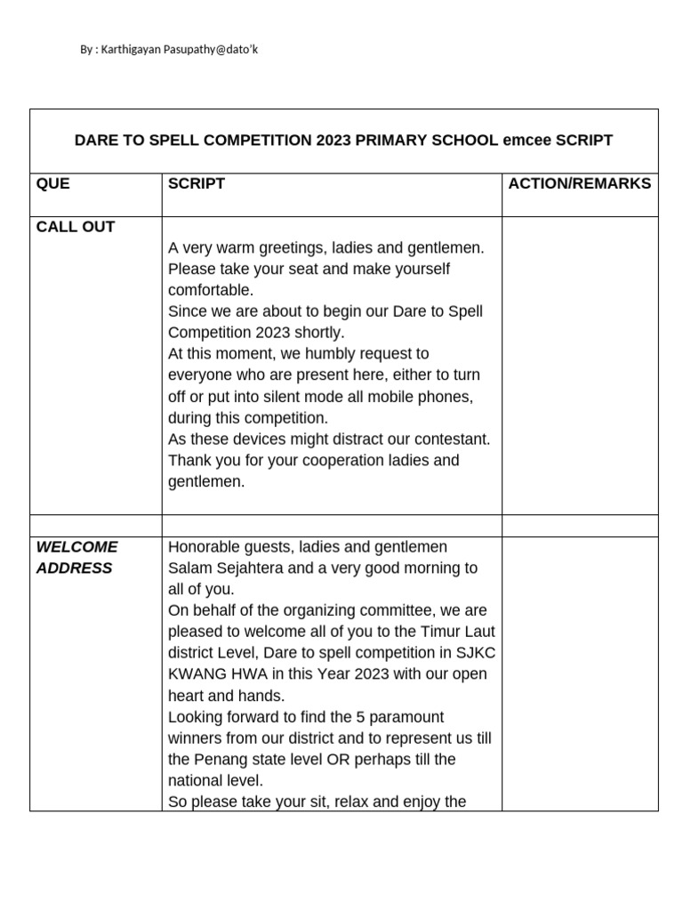 Dare to Spell Competition 2023 Script | PDF | Lexicography | Lexicology