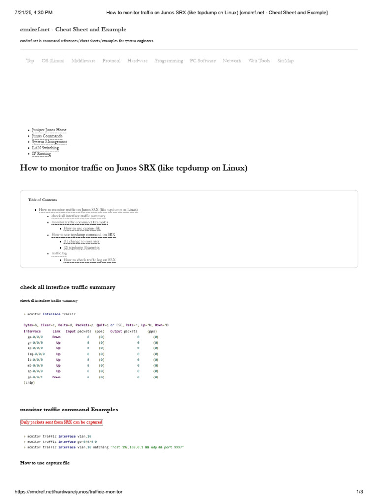 Monitoring Traffic on Junos SRX | PDF | Network Protocols | Networking ...