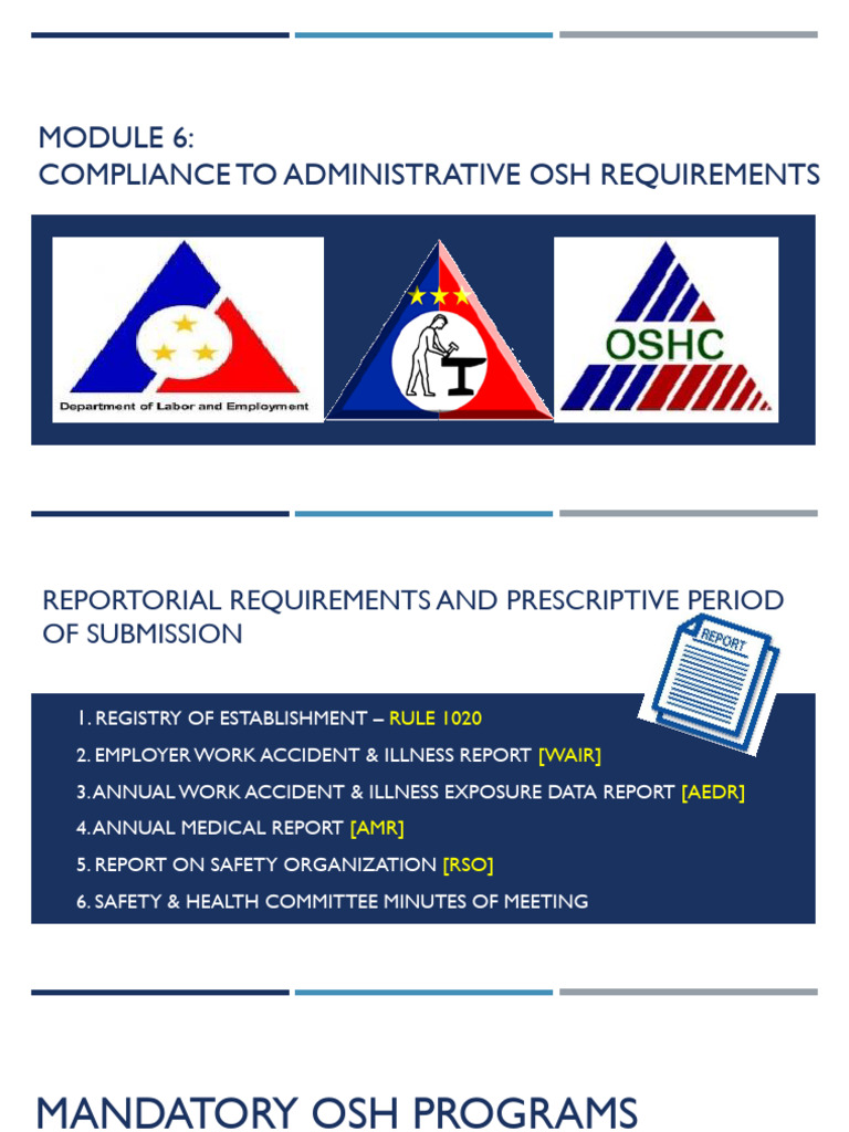 MODULE 6 - Compliance To Admin OSH Requirements | PDF | Occupational ...