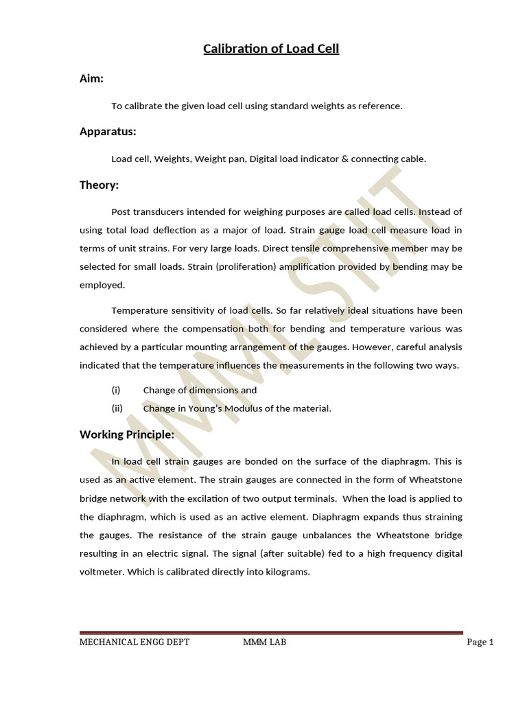 Load Cell Calibration Procedure Guide | PDF | Electricity | Electronics