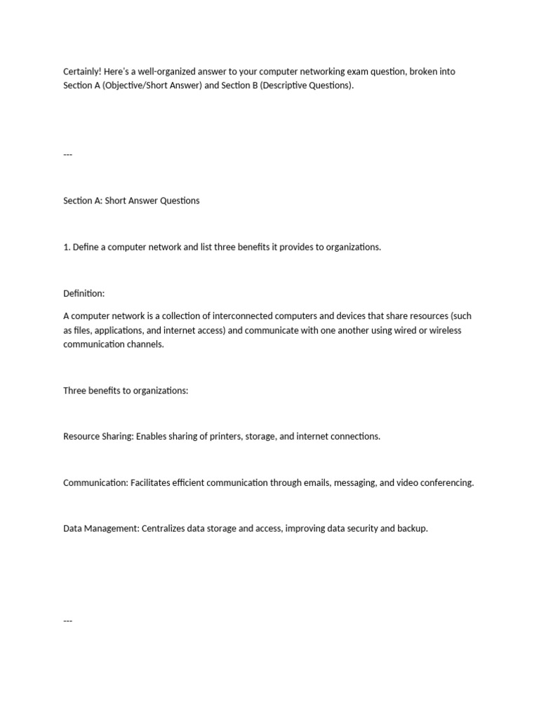 Computer Networking Exam Study Guide | PDF | Computer Network ...