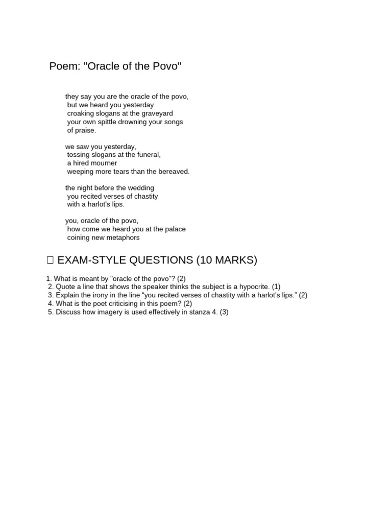 Oracle of the Povo: A Critical Analysis | PDF