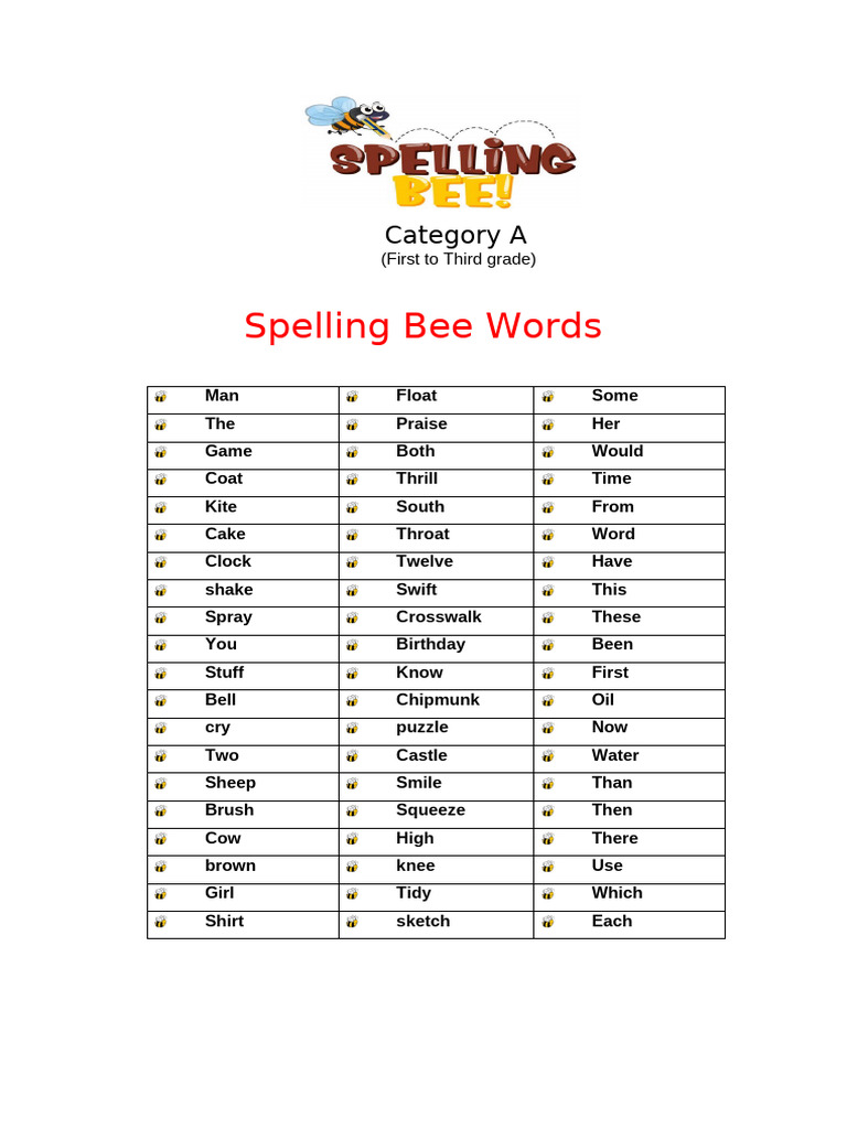 Grade 2 Spelling Bee Word List | PDF